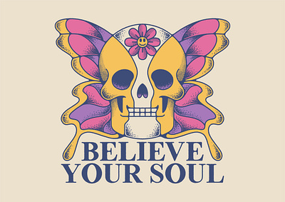 Believer branding graphic design hand drawn illustration logo merch psychedelic skull design t shirt tees design vintage