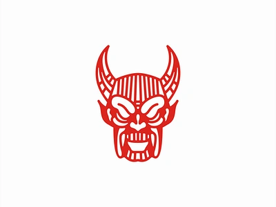 Red Demon Mask Logo bold branding design devil emblem hell horror icon identity illustration lines logo mark mask red remon ronin samurai symbol vector