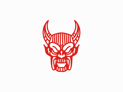 Red Demon Mask Logo bold branding design devil emblem hell horror icon identity illustration lines logo mark mask red remon ronin samurai symbol vector