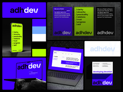 adhdev – rebranding & renaming brand identity branding code coding electric blue graphic design logo minimal minimal branding rebranding typography