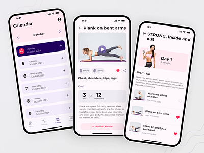 Fitness Mobile App | StrongMom animation calendar coach fitness app gym icons list mobile app mom app motherhood online fitness app online training pregnancy pregnant sport sport program ui ux video training workout