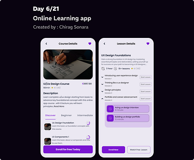 Day 6/21 - Course Detail Page for an Online Learning Platform designer graphic design mobileapp mobileappdesign trendingui ui uidesign uidribbble uxdesign webdesign