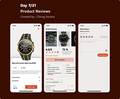 Day 7/21 - Showcasing Product Reviews animation appdesign mobileapp productdesign productdesigner uidesign uidesigner uitrending userinterfacedesining uxdesign uxdesigner webdesign