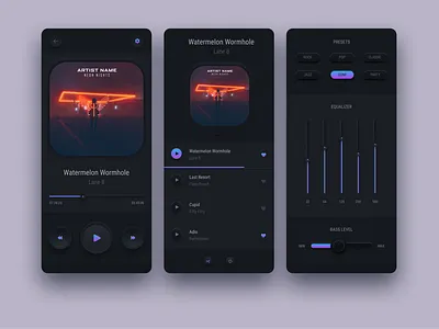 Music player mobile app UI/UX neumorphism design app design figma mobile app mobile design neomorphism neumorohism ui ui design uiux ux ux design