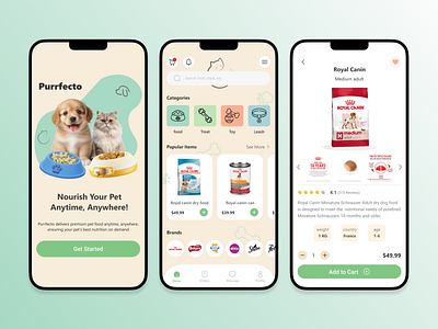 Pet shop mobile app - Purrfecto app application art branding cat design designer dog figma illustration minimal mobile online pet shop simple ui uidesign uiux website