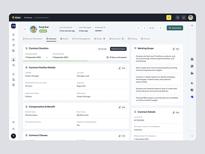 Tiimi - Detailed Contract for Employees in a SaaS HR Management candidate company contract employee employee management hiring hr hrd hrm hrs job management product design recruitment saas saas design team management ui ux web app