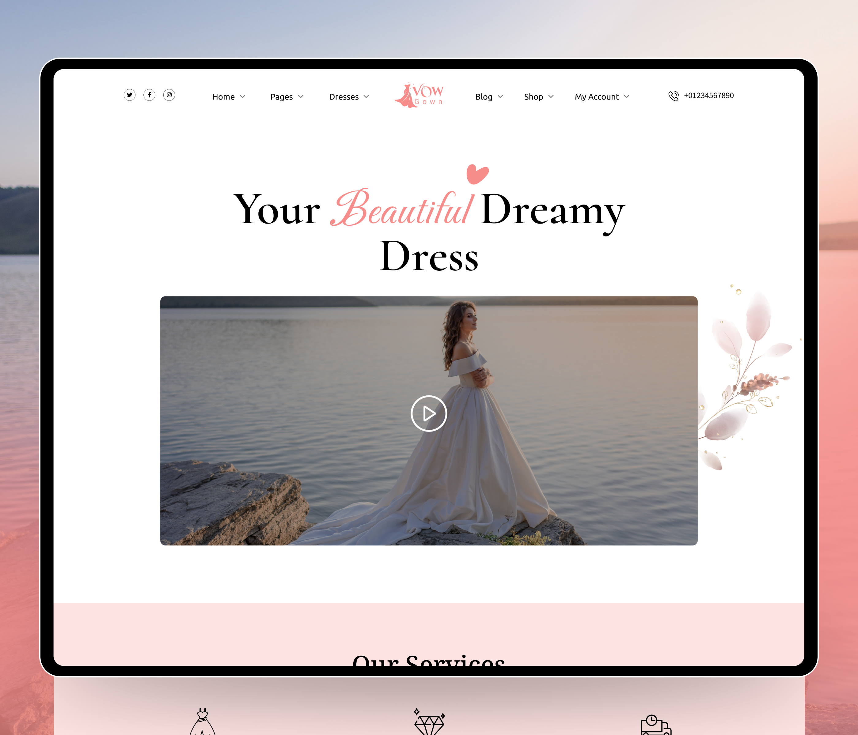 VowGown | Wedding dress rental service Leading Page agency branding clean ui creative fireart studio graphic design landing page logo motion graphics ui wedding agency wedding planner