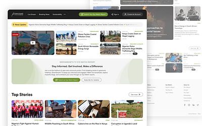 GreenGrowth News Platform africa article citizen clean figma green green growth homepage landing page layout media news news media publication reporting sustainability tv ui ux video
