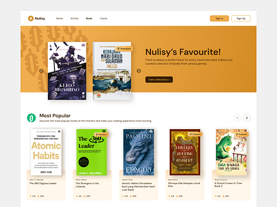 Nulisy - Online Reading Platform article articles book books comic comics curated book design homepage libraries library online read online reading reading ui ui design ux