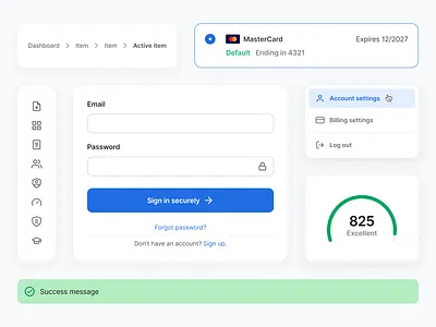 Random design system components breadcrumbs card components design system figma flat inter notification payment progress bar responsive score segment bar sign in ui usability user menu ux web app website