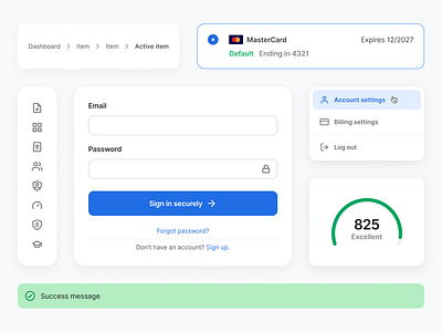 Random design system components breadcrumbs card components design system figma flat inter notification payment progress bar responsive score segment bar sign in ui usability user menu ux web app website