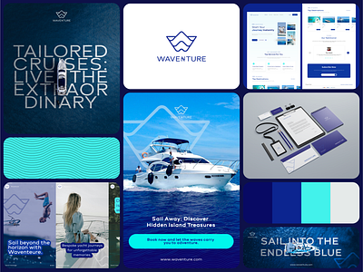 Waventure boat boat design boat logo branding cruise cruise design cruise logo design goodies graphic design illustration logo ocean pattern sea social media stories travel agency uxui design webdesign