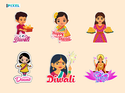 Diwali Sticker Set badge character character design design diwali diwali festival diwali sticker diwali stickers festival free stock images graphic design happy diwali icon illustration illustration design sticker collection sticker pack sticker set stickers