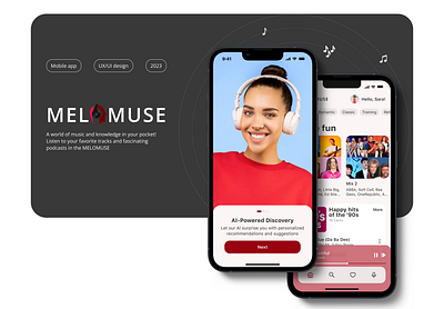 Music and Podcast app MELOMUSE app design designer graphic design illustration ios logo mobile mobile app music app onboarding remotejob typography ui ux uxuidesign