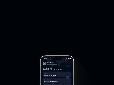 Flight booking App - Home page app asthetic booking dark mode dark mode pellate design flight ticket ticket management ui ux