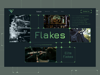 FLAKES branding cleanlayout corporatewebsite darktheme futuristicdesign industrialdesign interactivedesign minimalistdesign modernui neongreen productshowcase responsivedesign techinspired ui uiuxdesign userexperience webdesign