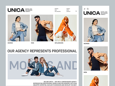 Unica - Website UI agency fashion fashion website homepage influencer landing landing page minimal modelling typography ui ux website website design