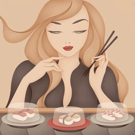 Sushi Train - by Wai animated animation asian food beauty editorial illustration elegant art fashion food illustration illustrationartist illustrationzone japan japanise food lifestyle wai