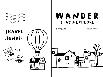 Wanderlust Travel Illustration with Hot Air Balloon and Houses earth