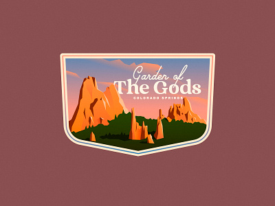 Colorado: Garden of the Gods badge colorado design forest gradient illustration mountain national park retro sky springs state sticker sunset travel us usa vintage woods