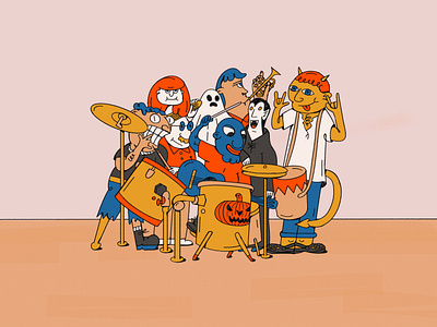 Halloween Band band cha character design dracula drums ghost guitar halloween monster music tessellation trumpet