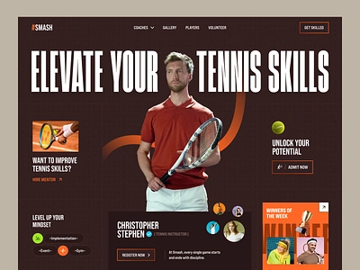 Smash - Tennis Academy Website atletics championship homepage landing page landingpage sports table tennis tennis tennis academy tennis coach tennis court tennis lesson tennis training academy tennis website tournament ui ux design web design webdesign website website design