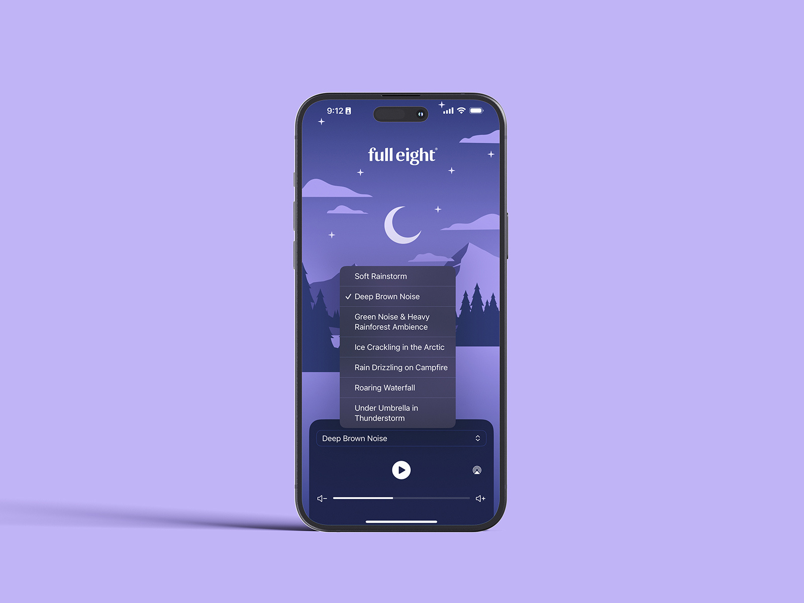 Example of Interface design for 'Sleep Sounds' app by FullEight