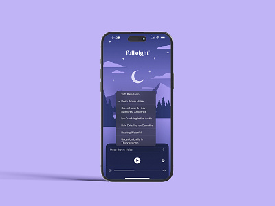 Interface design for 'Sleep Sounds' app by FullEight app app design brand design freelance designer full eight fulleight illustration interface design moon night purple sleep