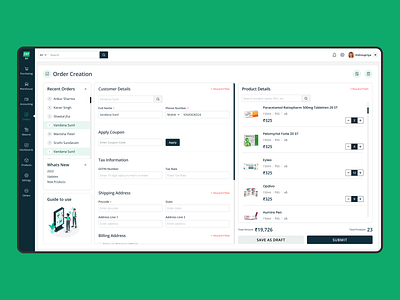 Order Creation design medical product ui ux