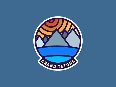 National Parks Badge: Grand Tetons badge emblem explore grand tetons icon illustration lake mountains national nature outdoors parks patch sun wyoming