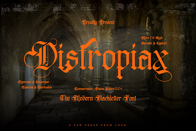 Distropiax – Modern Blackletter Font alternate blackletter branding dark design english font gothic horror illustration ligature modern new old retro typeface typography ui vintage web