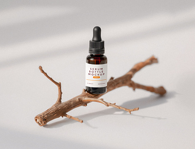 Glass Serum Bottle Mockup On A Little Twig packaging