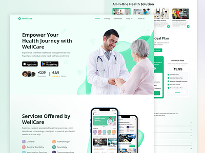 WellCare👨‍⚕️ - Landing page digitalhealthcare healthcareappdesign healthcareinnovation healthcaresaas healthtech medicaltech patientcare saasplatform uiuxdesign wellcareapp