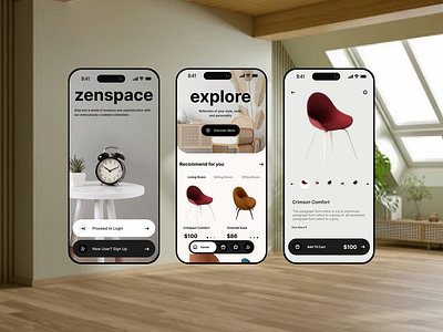 Zenspace appdesign chairdesign ecommerceui furnitureapp furnitureshopping homedecorapp interiordesign minimaldesign mobileui productdesign ui uiux ux uxdesign websitedesign