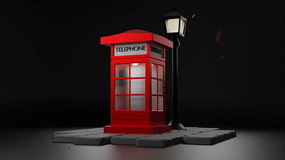 📞 London Phone Booth in Autumn 🍂 3d animation blender fall leaf light red telephone