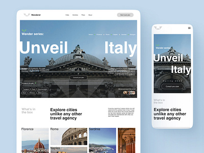 Wanderer series: Italy travel agency landing page agency branding clean design gradient hero italy landing page modern swiss travel ui ux web website