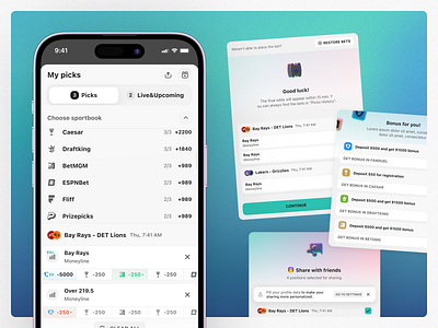 Outlier: My picks app bet betting clean design gambling interface ios light mobile modern outlier product design sport sportbook sports ui user interface ux web