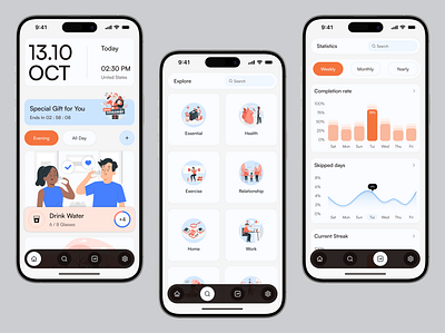 Haptive - Habit Tracker & Goal | Mobile App Redesign android app daily planned design drink goal goal setting habit habit tracker iphone iso iso app minimalist ui mobile mobile app mobile app design setting tracker ui ux