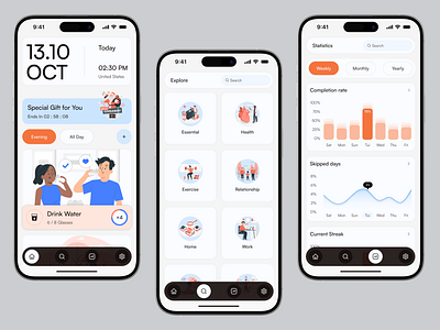 Haptive - Habit Tracker & Goal | Mobile App Redesign android app daily planned design drink goal goal setting habit habit tracker iphone iso iso app minimalist ui mobile mobile app mobile app design setting tracker ui ux