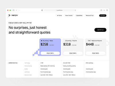 Partify 3d printing landing landing page partify website website design