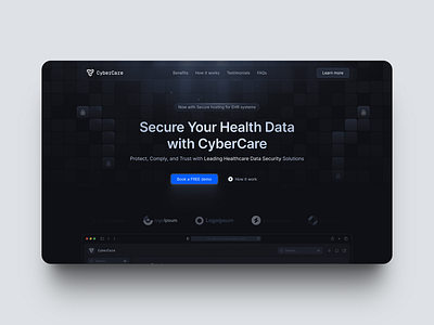 CyberCare Landing Page Hero Section app application cybersec cybersecurity design hero hero section illustration landing landing page logo page product design saas ui ux