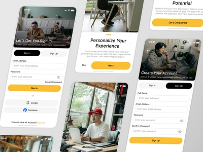 FlexiWork - Freelance Marketplace Mobile [On Boarding & Login] app clean design design freelance freelance app freelance marketplace login marketplace mobile on boarding register sign in sign up ui ui design ux work