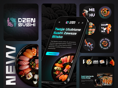 Mobile Application Design for a sushi delivery in Japanese style branding cyberpunk dark mode design graphic design horeca interface landing logo mobile app neon smm sushi ui ux website