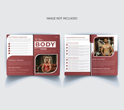 Gym and Fitness Bifold Brochure Design Template a4 bifold bifold brochure brochure brochure design business design exercise fitness fitness brochure gym gym brochure gymnasium marketing print promotion template trainers vector workout