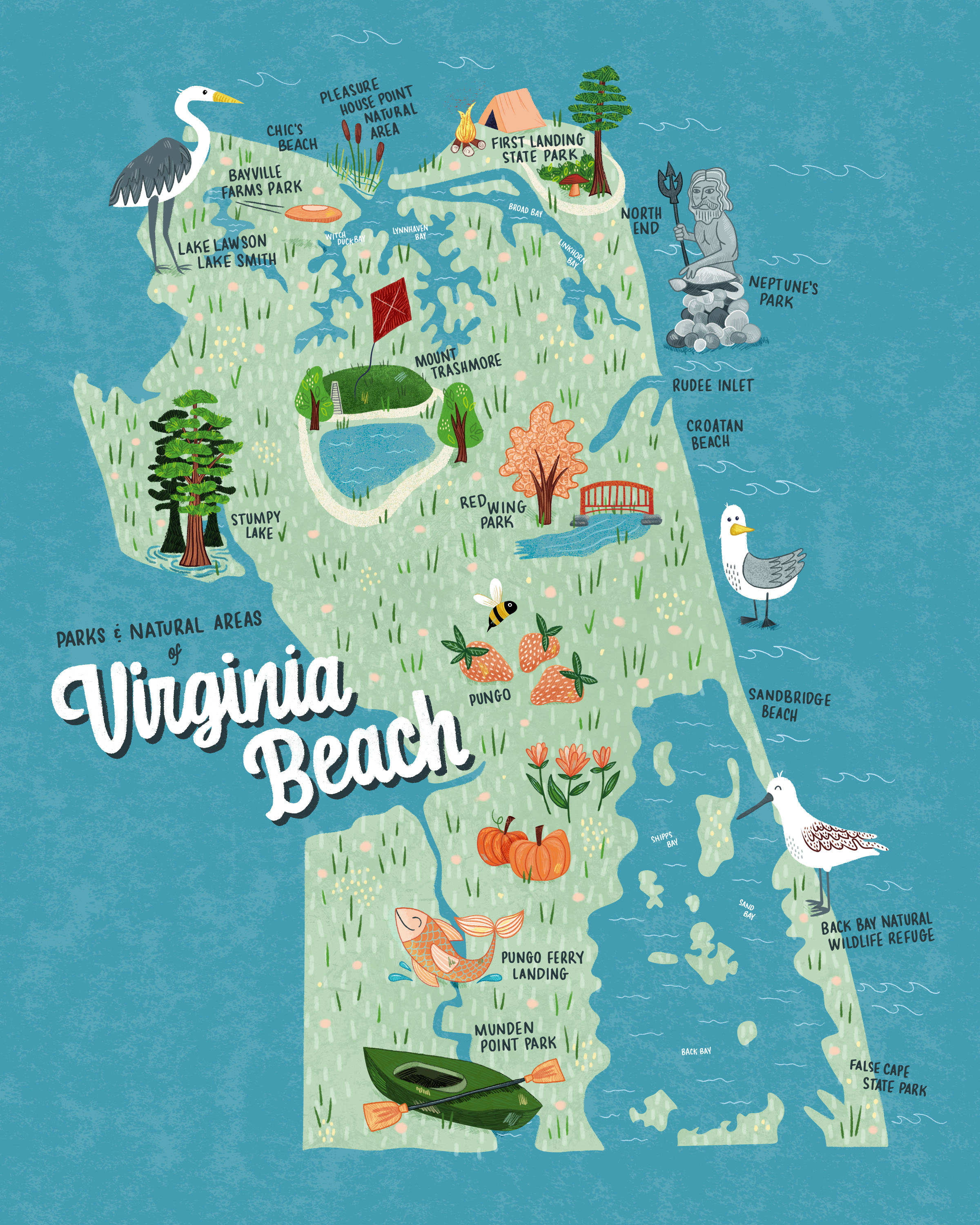 Parks & Natural Areas of Virginia Beach digital illustration illustrated map illustration map map design map maker