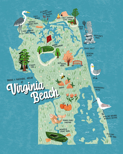 Parks & Natural Areas of Virginia Beach digital illustration illustrated map illustration map map design map maker