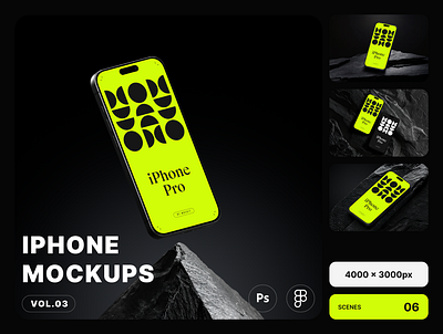 iPhone 16 Pro Mockup Vol.03 3d app figma iphone iphone 16 mobile mockup mockups photoshop ui