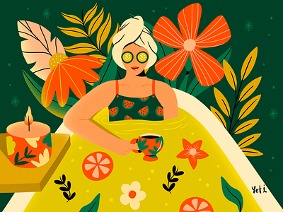 🪷🧘‍♀️Mental Health Awareness Month🛀✨ artwork colorful digital illustration flowers freelance illustrator illustration illustrator love yourself mental health mindfullness nature plants spa spa day