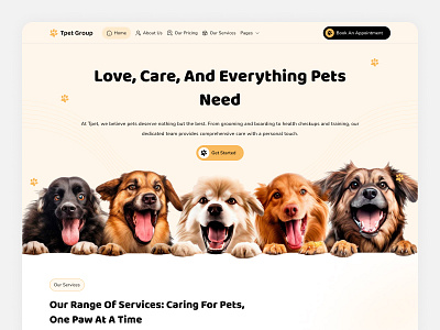 Tpet Group - Pet Care Services Website animal landing page pet pet adoption pet app pet care petshop ui veterinary web design website