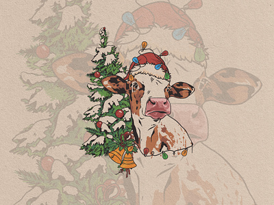 Vintage Xmas Cow Apparel Illustration baby brand design christmas cow digital drawing graphic design hand drawn illustration merry christmas texture tshirt tshirt design xmas